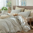 thumbnail image 4 of MooMee Striped Duvet Cover Set Twin 100% Washed Cotton Linen Like Textured Breathable 2-Piece (Sage Green& White Classic Stripes, 68"x90"), 4 of 7