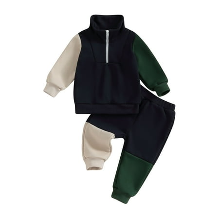 

Suealasg Toddler Boys Spring Tracksuit Outfits Set 3M 6M 9M 12M 18M 24M Long Sleeve Lapel Neck Half Zipper Up Sweatshirt Cargo Pants 2PCS Casual Autumn Clothing for Baby Boys