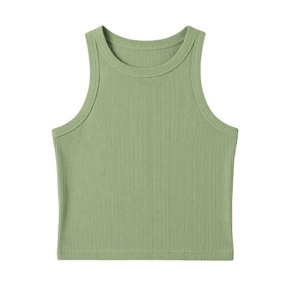 GiLiling Girls Ribbed Knit Crop Tank Top Crew Neck Sleeveless Dance Sports Shirt for Gym Yoga Everyday Wear (Green, 11-12 Years)