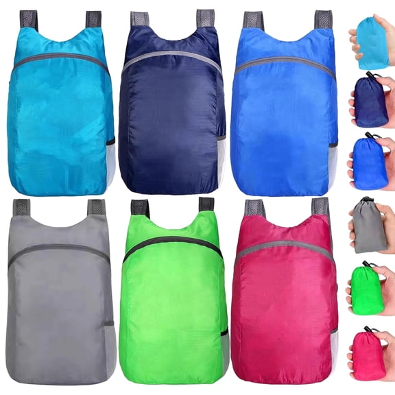 6 Pack Lightweight Foldable Backpack for Travel, Portable Daypack with Mesh Side Pocket, Water-Resistant Packable Bag for Hiking, Camping, Gym and Daily Use