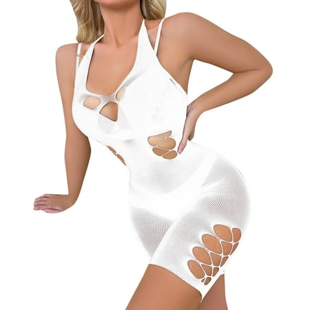 

Women Fishnet Jumpsuit Longsleeve Camisole Lingerie Nightgowns Chemise Nightwear Sleepwear