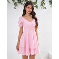 thumbnail image 2 of Yesfashion Women's Summer Lantern Sleeve A-Line Mini Dresses Double-Layer Sleeves V-Neck Dress, 2 of 7