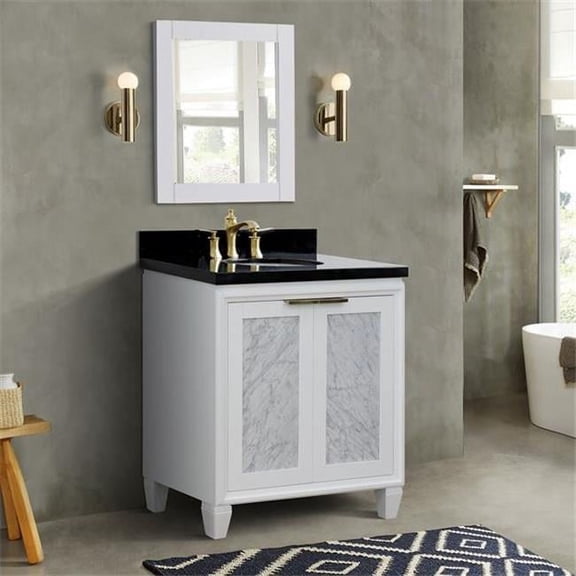 31 in. Single Oval Sink Vanity with Galaxy Granite Top, White & Black
