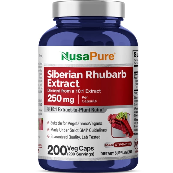 NusaPure 10:1 Extract Siberian Rhubarb Capsules - 2500mg, 200 Veggie Caps (Vegetarian, Non-GMO, Vegan), Dietary Supplement for Unisex Adult Health & Wellness