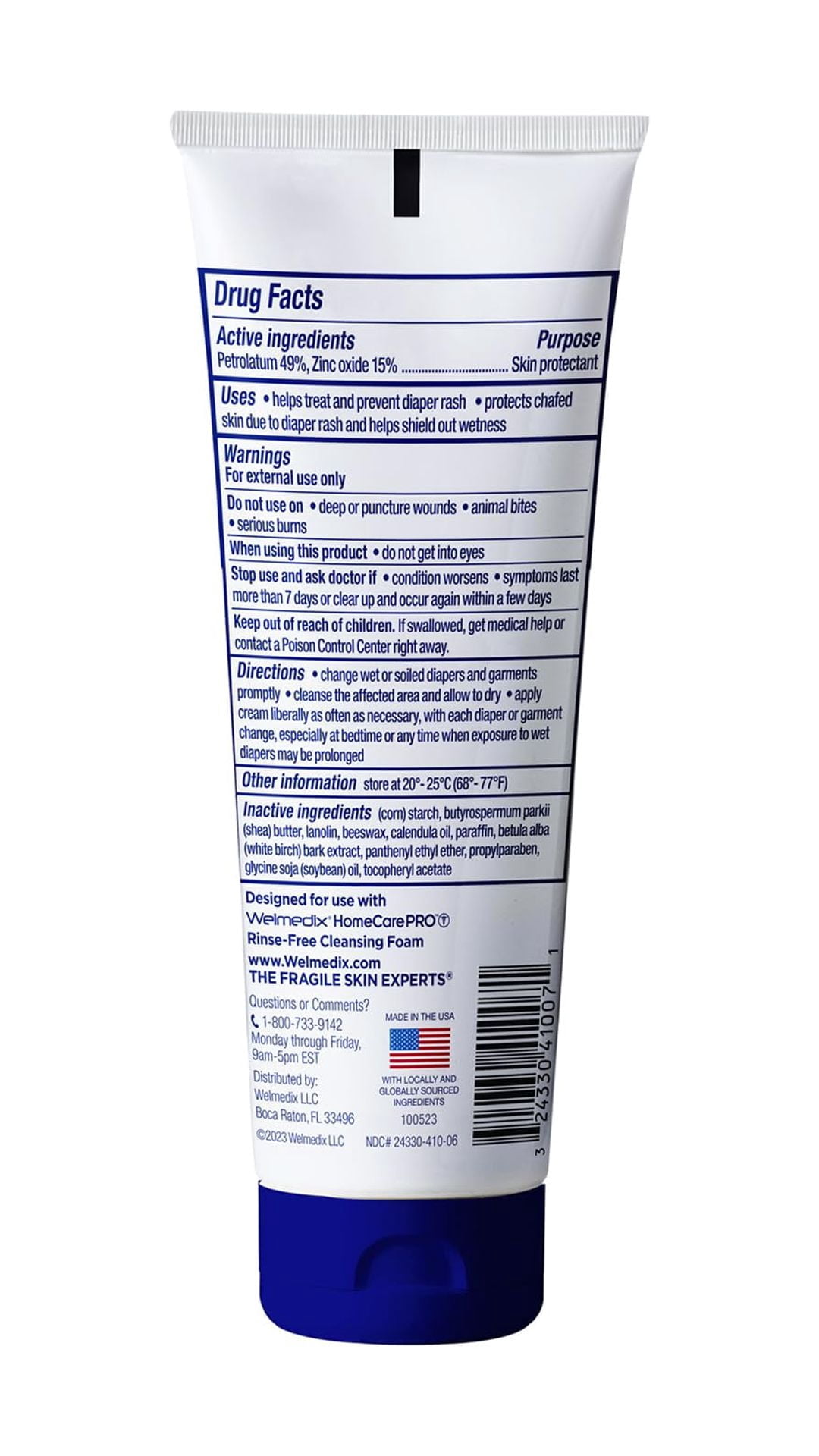 Welmedix HomeCare PRO Rapid Relief Diaper Rash Cream, Zinc Oxide