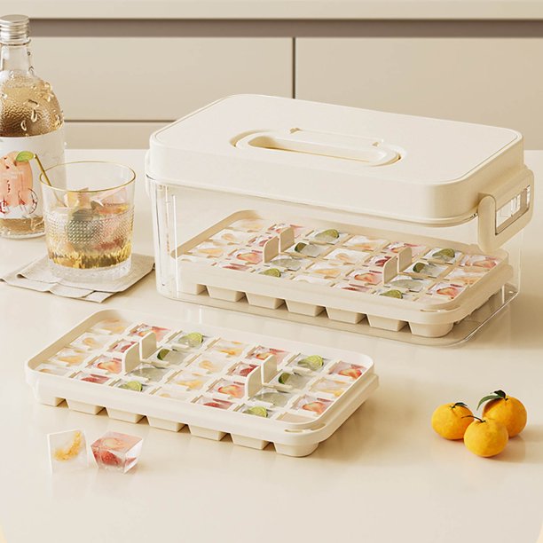 Bandeja de hielo de gran capacidad con 28 compartimentos para refrigerador, con tapa, para desmoldar y hacer hielo, para el hogar, de plástico transparente, con 28 compartimentos.