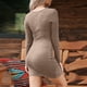 thumbnail image 5 of ICHUANYI Clearance Women Casual Classic Long Sleeve Solid Color Hollow Loose Dress(Khaki, L) ICHUANYI WER2023081504028, 5 of 7