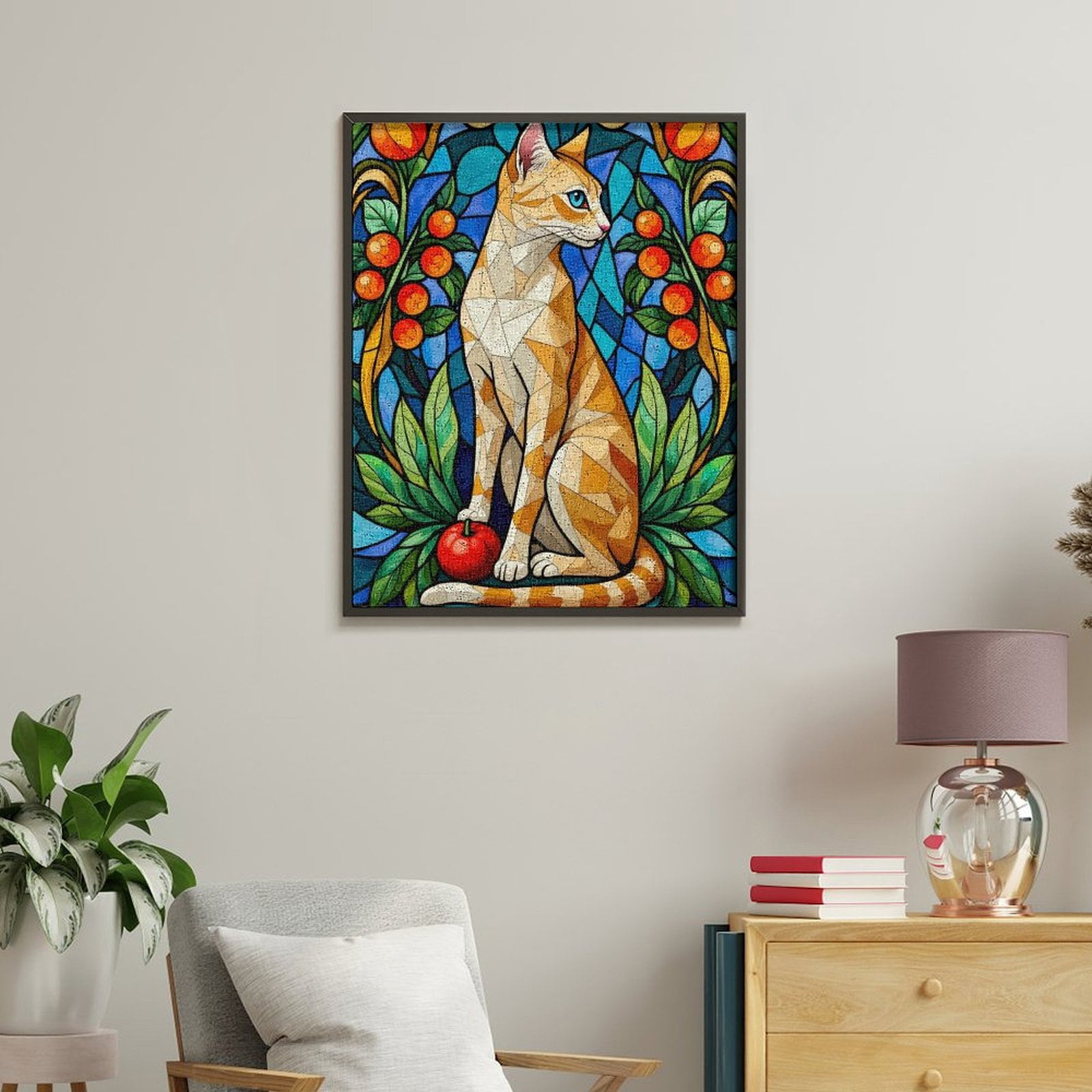 Paint By Numbers Kit for Adults Beginner - DIY Stained Glass Calico Cat Art Deco Canvas Painting Kits for Adults, Frameless Paint By Number for Adults for Home Wall Decor 16x20 Inch