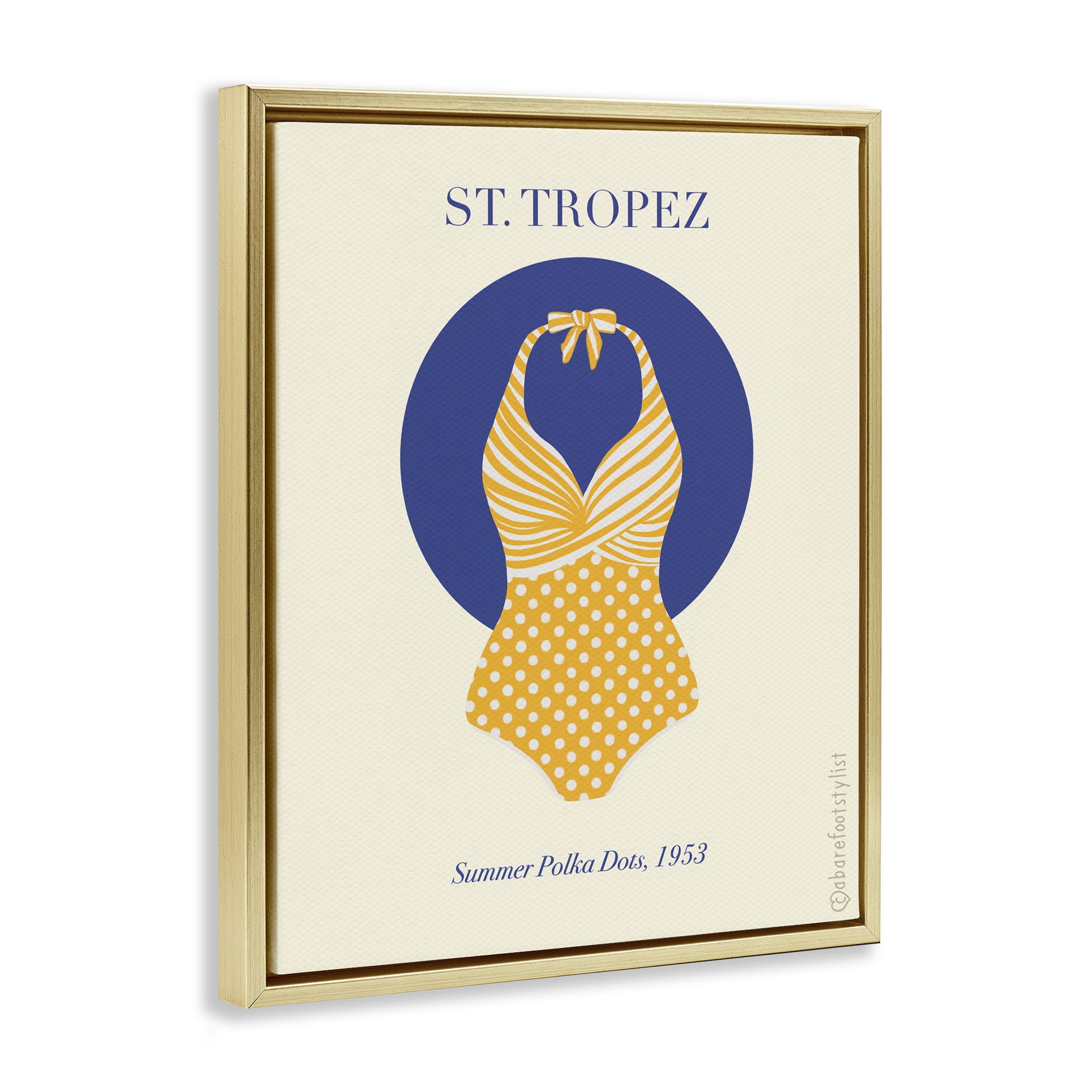 Stupell Industries St. Tropez Dotted Swimsuit Gold Framed Floater Canvas Wall Art, design by A Barefoot Stylist