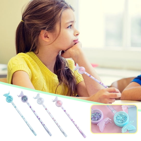 MORESEC 4Pcs Glitter Butterfly Retractable Ballpoint Pens for Students and Office, Smooth Writing Refillable Pens with Sparkle Design, Exam Pens