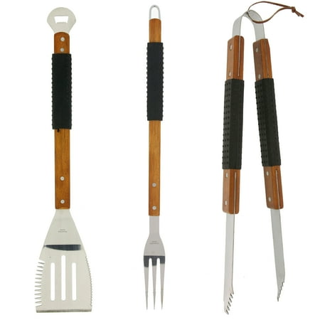 Mr Bar B Q 3 Piece Bbq Tool Set With Finger Grips And Rosewood Mr Bar B Q 3 Piece Bbq Tool Set With Finger Grips And Rosewood