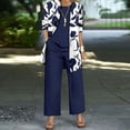 thumbnail image 1 of Pantalones Y Conjunto Superior para las Mujeres Pantalones de Piernas Anchas de Tres Piezas Que Coinciden Longline Duster Jacket Vestido de Cárdigan Floral Marino Sólido, 1 of 5