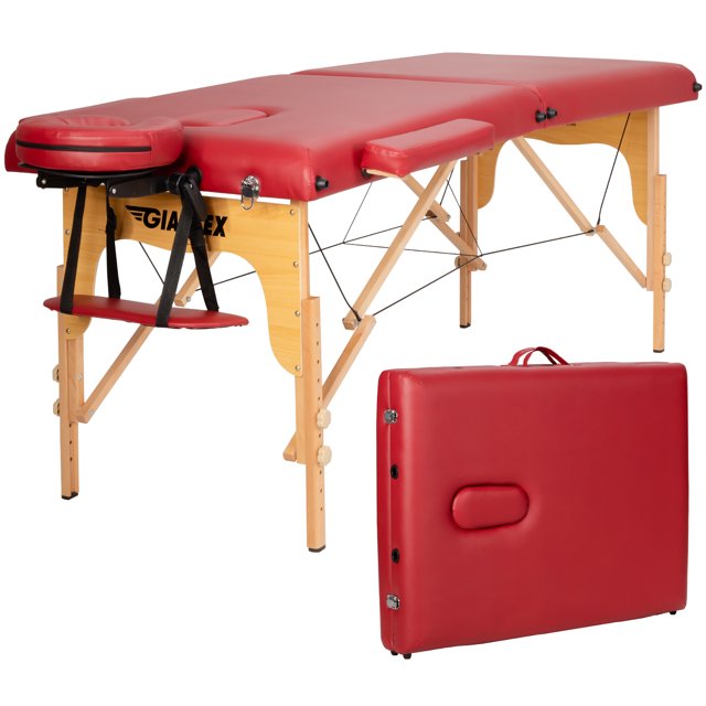 Costway 84''L Portable Massage Table Adjustable Facial Spa Bed Tattoo w/ Carry Case Red