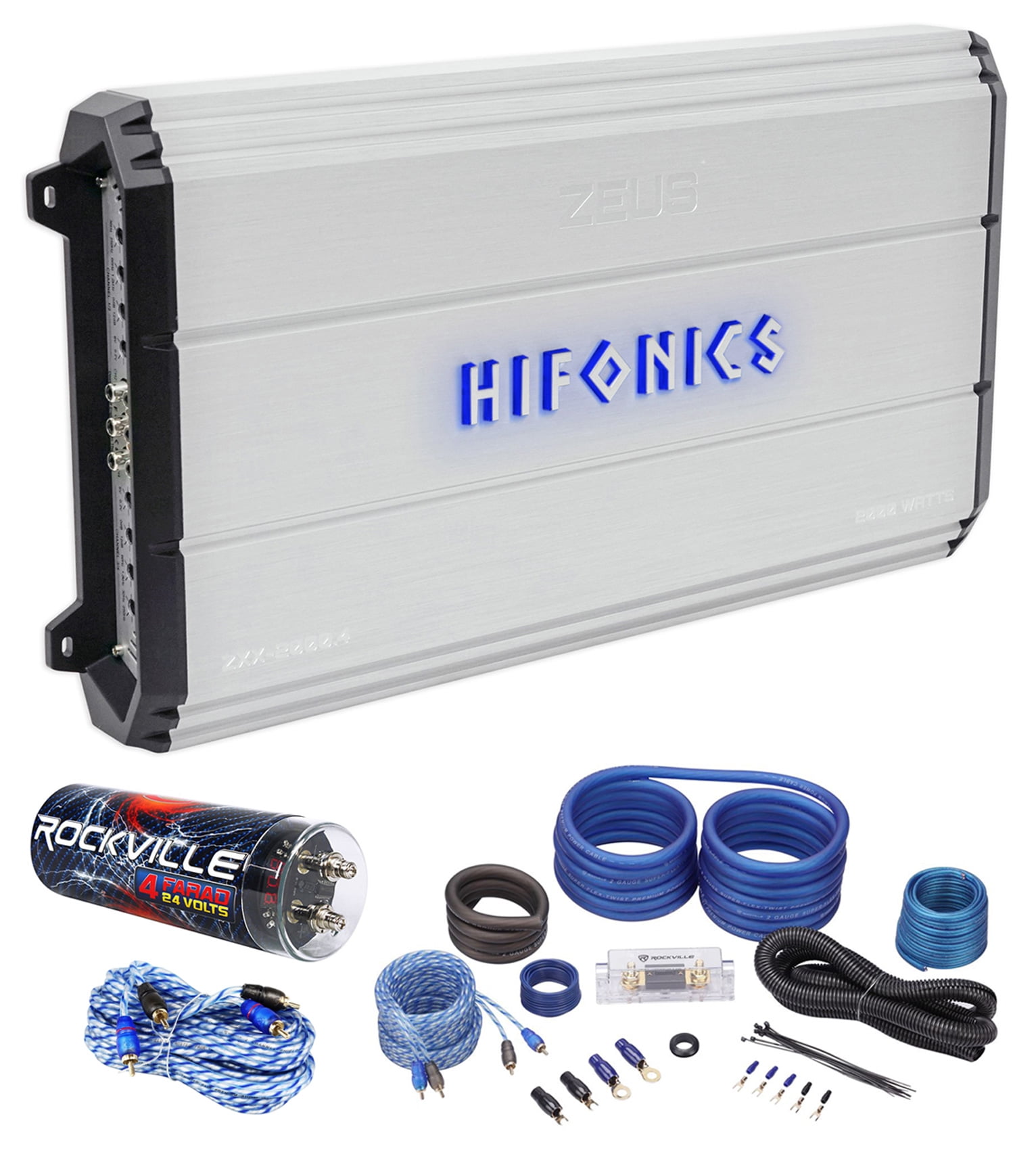 Hifonics Zeus ZXX2000.4 2000 Watt RMS 4Channel Car Amplifier+Amp Kit