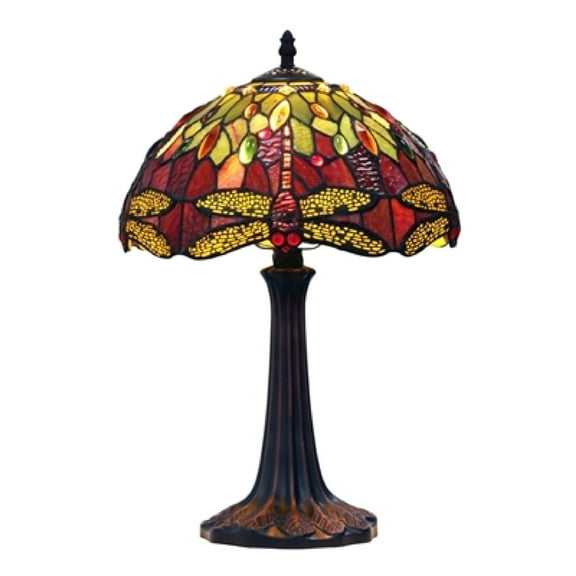 CHLOE Lighting EMPRESS Tiffany-style Dark Bronze 1 Light Table Lamp 12" Shade, Green and Red
