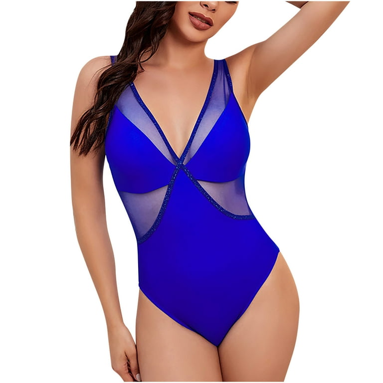 Finelylove Swimsuits For Women Padded Sport Bra Style Bikini Blue