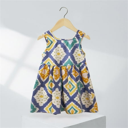 

NECHOLOGY Children Kid Infant Toddler Baby Girls Print Plaid Floral Sleeveless Princess Dress Fall Dress for Baby Girl 6 Months Dress Blue 12-18 Months