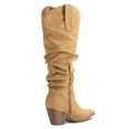 thumbnail image 3 of Pennysue Women's Knee-High Booties Tan Mid Chunky Heel Slouchy Boots With Side Zippers Boots 7M, 3 of 5