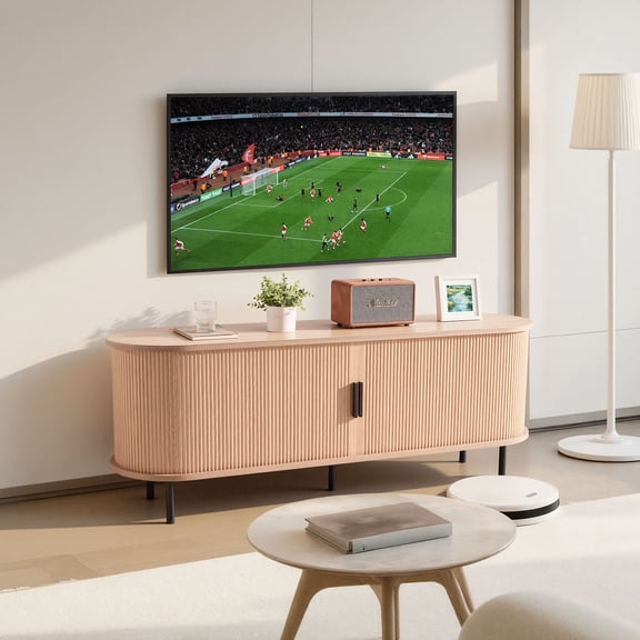 VEVOR TV Stand, Boho Entertainment Center for TVs up to 58 in, 350 lbs Load, TV Media Console Table with Adjustable Storage Shelves and Rolling Door, Television Stand for Living Room, Bedroom