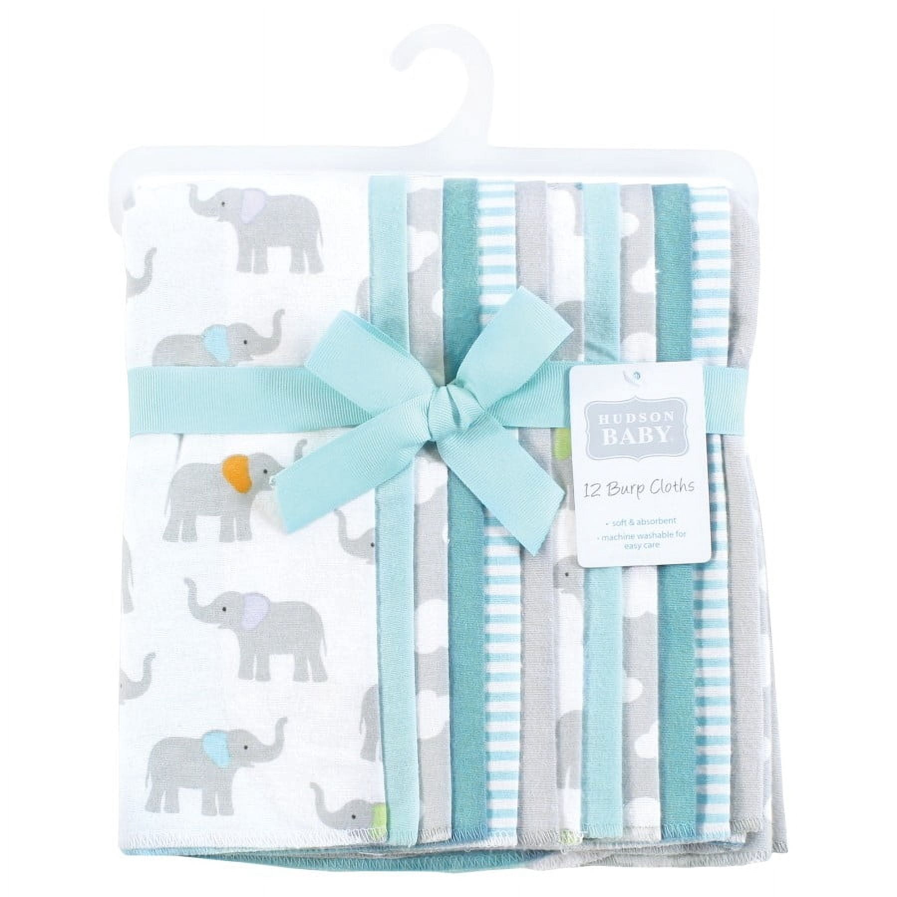 Hudson Baby Unisex Baby Cotton Poly Flannel Burp Cloths Bundle, Teal Elephant, One Size
