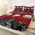 thumbnail image 4 of Homewish White Red Rose Twin Sheet Sets, Romantic Anniversary Flower Twin Fitted Sheet, Bohemian Damask Print Flat Sheet, Lightweight Room Decor, 3pcs, 4 of 8