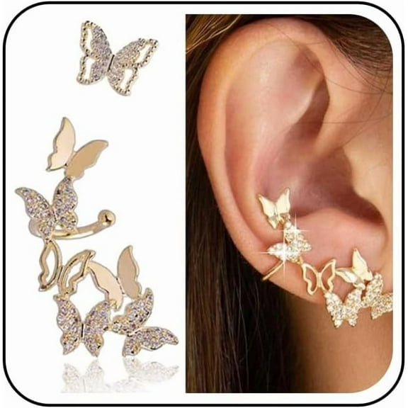 Vintage Crystal Butterfly Ear Climber Earrings Gold Cz Rhinestone Crawler Earrings Layered Cz Butterfly Stud Earrings Personlized Ear Crawlers Earrings Jewelry for Women
