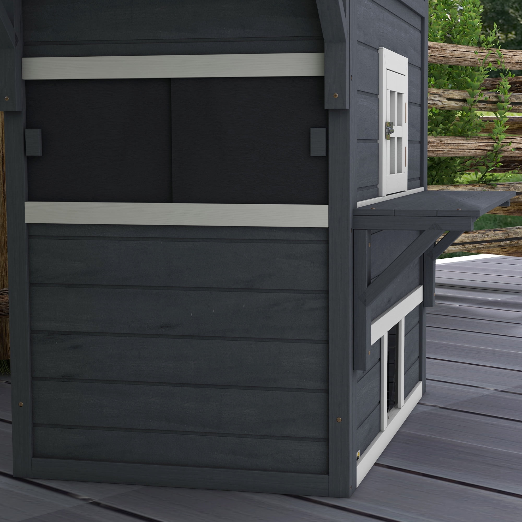3-Story Cat House Feral Cat Shelter, Outdoor Kitten Condo with Raised Floor, Asphalt Roof, Escape Doors, Jumping Platforms, Dark Gray