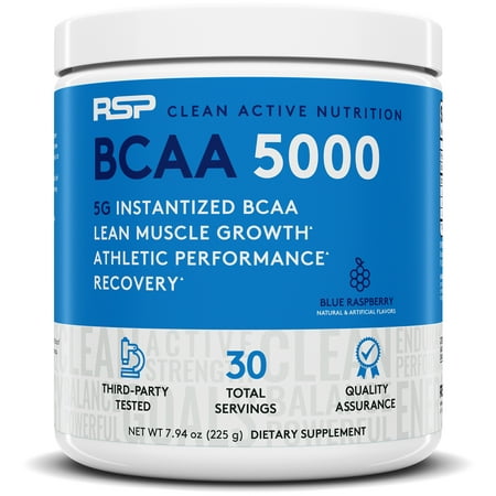 RSP Nutrition BCAA 5000 BCAA Powder, Post Workout, Muscle Recovery, Endurance & Energy, Blue Raspberry, 30s, Multiple Flavors (The Best Post Workout Drink)