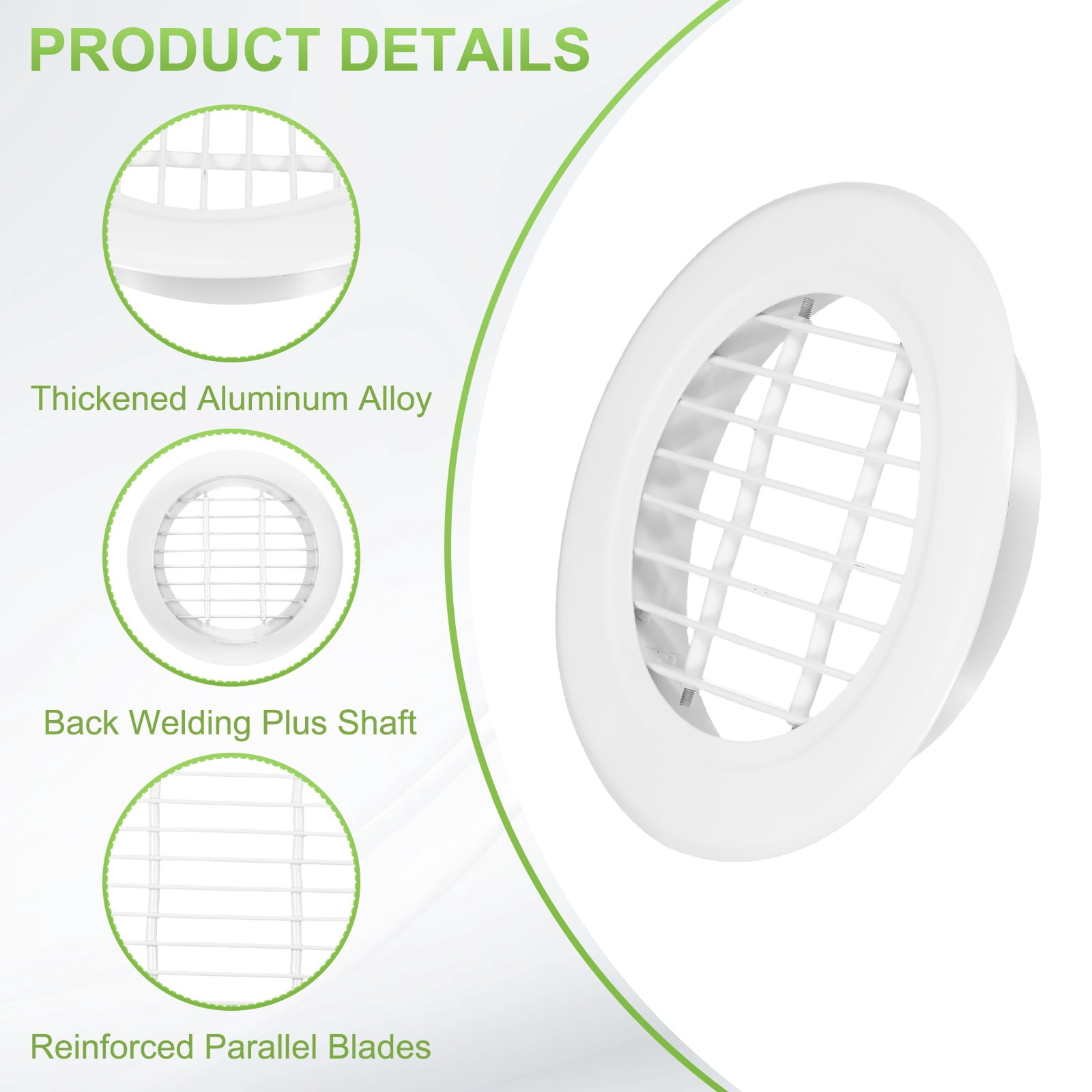 Uxcell 11.7" Round Air Vent, Single Louver Grille Cover Aluminum Alloy Soffit Vent HVAC Ventilation for Ceiling Wall Roofing Bathroom Kitchen Garage Duct Shed Garage, White