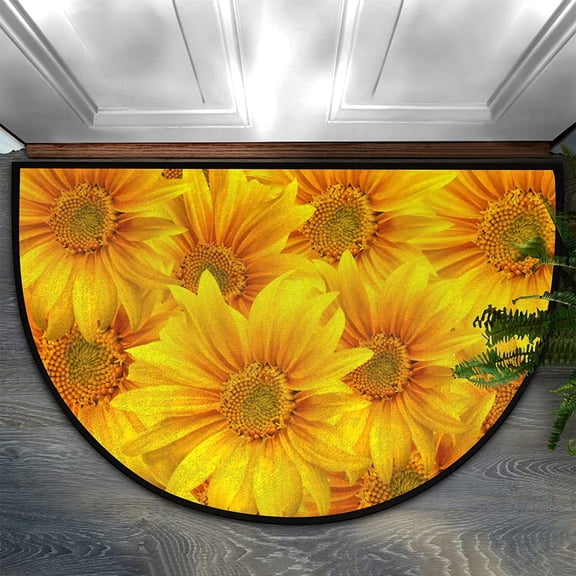 Yellow Sunflower Half Round Door Mat Half Circle Area Rug Doormat Home Decor Rug Front Welcome Entrance Way Mat for Indoor Outdoor Kitchen Bedroom 30x17 inch.