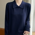thumbnail image 6 of Itsame Women Knitted Polo Sweater V-Neck Knitted Sweaters Long Sleeves Solid Color Relaxed Lapel Collar Sweatshirts Navy Size L, 6 of 6