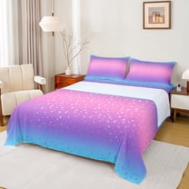 Homewish Cartoon Stars Moon Queen Sheet Sets for Teens, Pink Blue Rainbow Flat Sheet, Modern Fashion Queen Fitted Sheet, Microfiber Bedroom Decor, 4 Pieces