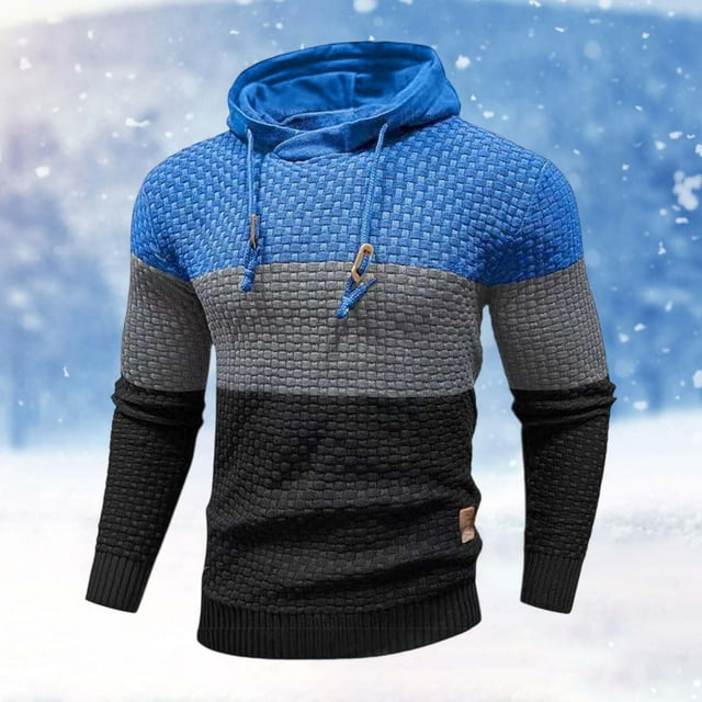 MHFRRA Sudadera Deportiva Informal de Manga Larga con Capucha y Bloques de Color para Hombre, Otoño E Invierno Azul