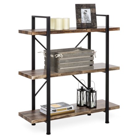 Best Choice Products 3-Tier Industrial Bookcase, Open Wood Shelves with Metal Frame, Home and Office Storage Display Furniture, (Best Wood Stove Canada)