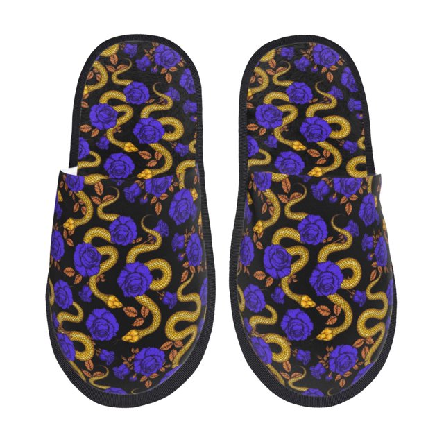 Balery Golden Snake And Purple Rose Pantuflas de Casa de Felpa Silenciosas con Diseño Estampado, Zapatillas Cómodas Antideslizantes de Algodón para Interior-Medium