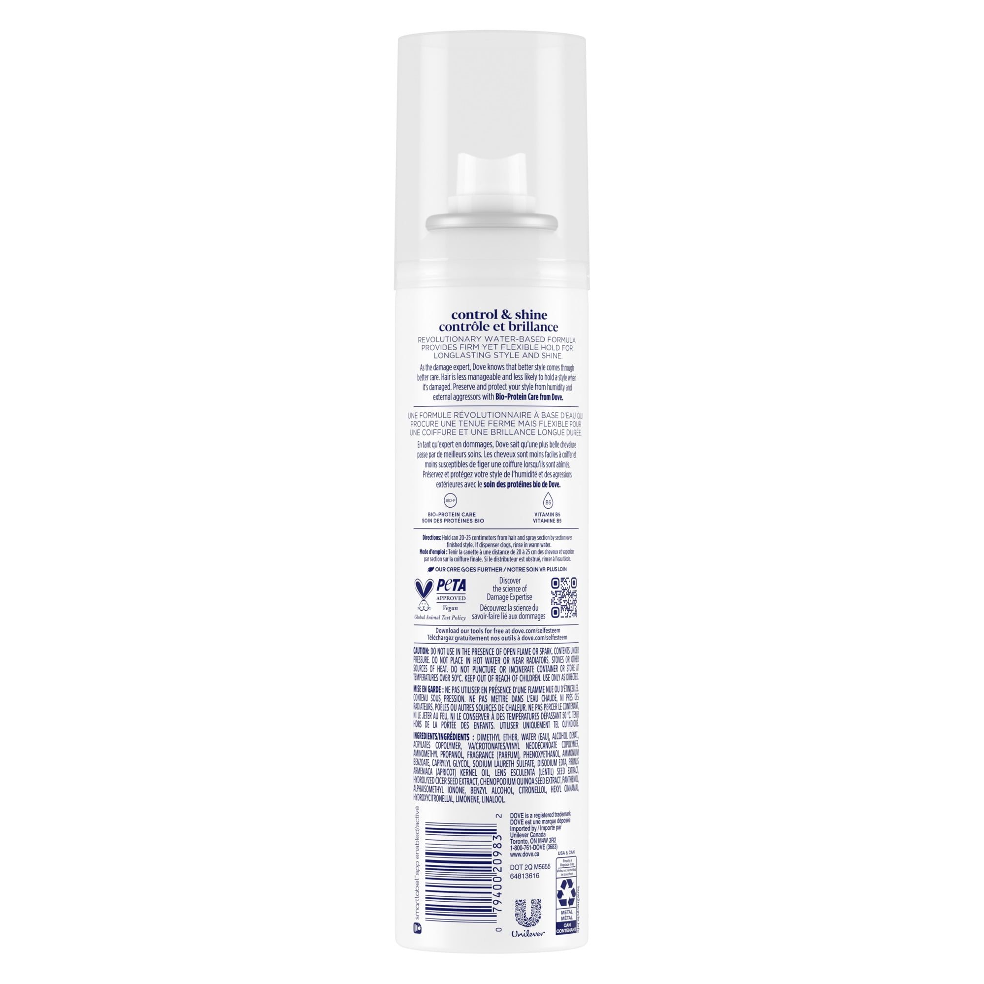Dove Styling Hairspray for Long-Lasting Hold & Control & Shine Extra Hold Provides 24H Natural Hold & Shine 198g, 198 g Hair Spray