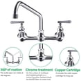 thumbnail image 4 of Zovajonia Commercial Kitchen Faucet 8 Inch Center Wall Mount 2Handle Swivel Sink Mixer Tap Polished Chrome, 4 of 9