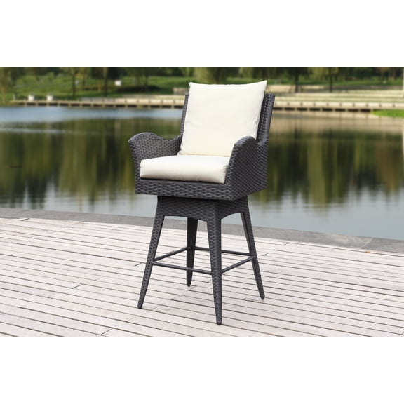 SAFAVIEH Hayes Outdoor Patio Counter Stool with Pillow and Cushion, Black/Beige