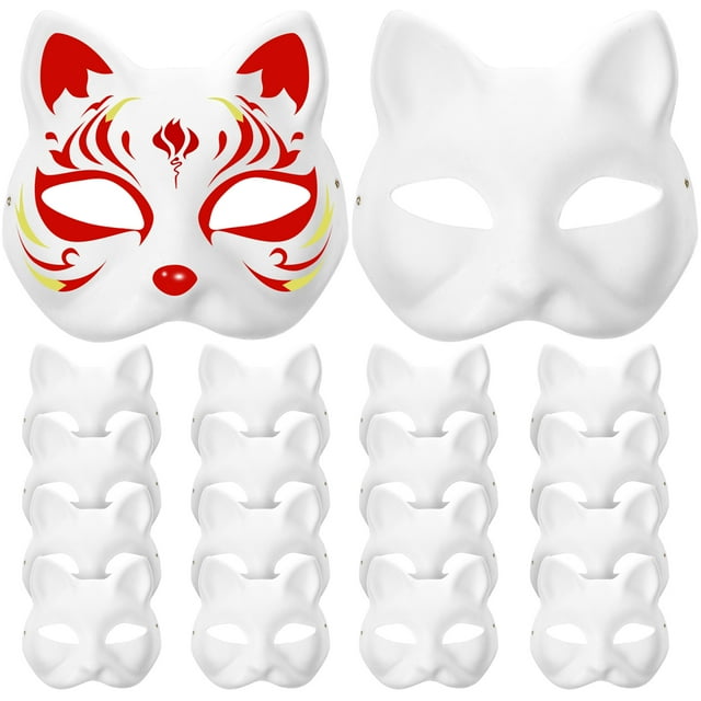 ColoMX Masilla en blanco de 20 piezas en blanco máscaras de gato disfraz de halloween máscara de cosplay mascarilla de gato sin pintar