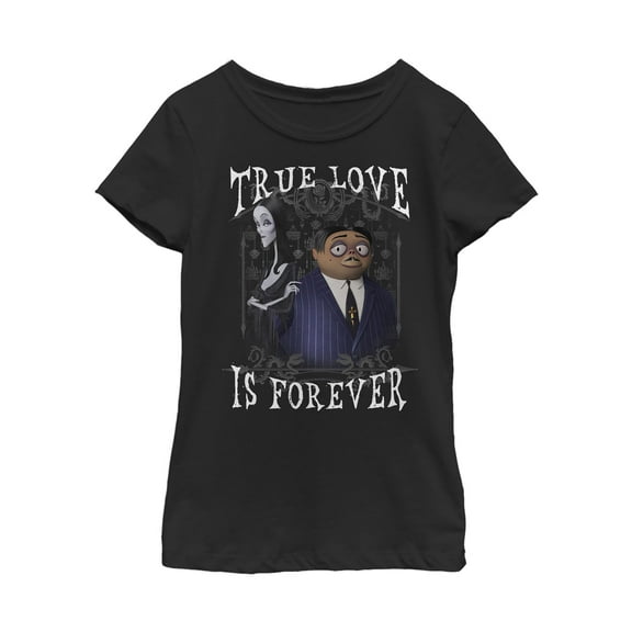 Girl's Addams Family True Love is Forever  Graphic Tee Black X Small