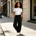 thumbnail image 2 of Landzoo Little Girls Athletic Cargo Pants Wide Leg With Pockets And Drawstring Fall Casual Kid Girls Baggy Trousers, 2 of 6
