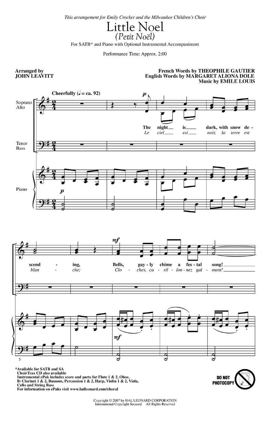 Hal Leonard Little Noel (Petit Noël) IPAKCO Arranged by John Leavitt
