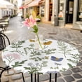 thumbnail image 3 of Pink Green Flower Elastic Fitted Round Table Cover Plant Butterfly Waterproof Outdoor Tablecloth for Holiday Party, Picnic, Patio & Dining Fits Tables Up to 36"-44", 3 of 8