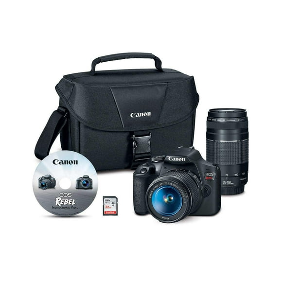 Canon 2727C023 EOS Rebel T7 24.1MP Digital SLR Camera Bundle with EF-S 18-55mm IS Lens, 75-300mm Lens, 32GB SD Card, Instructional Video and Camera Bag
