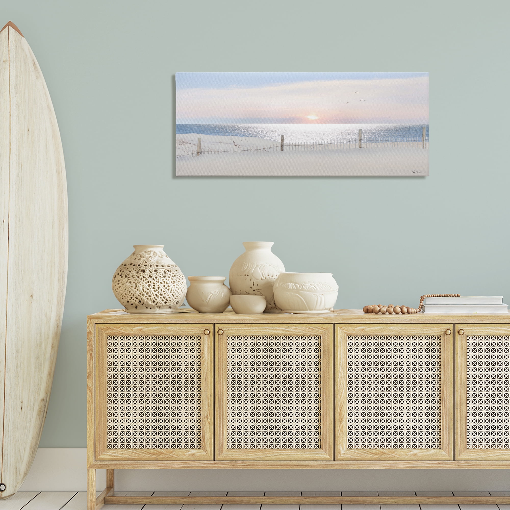 Stupell Industries Fence Along Shore Landscape Photography Gallery Wrapped Canvas Art Print Wall Art, 48 x 20