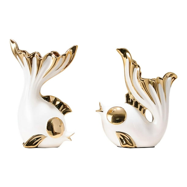 2 macetas coleccionables para decoración paisajística, manualidades, accesorios para fotos, estatuas de peces blanco