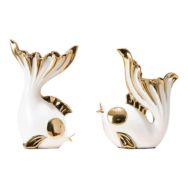 2 macetas coleccionables para decoración paisajística, manualidades, accesorios para fotos, estatuas de peces blanco