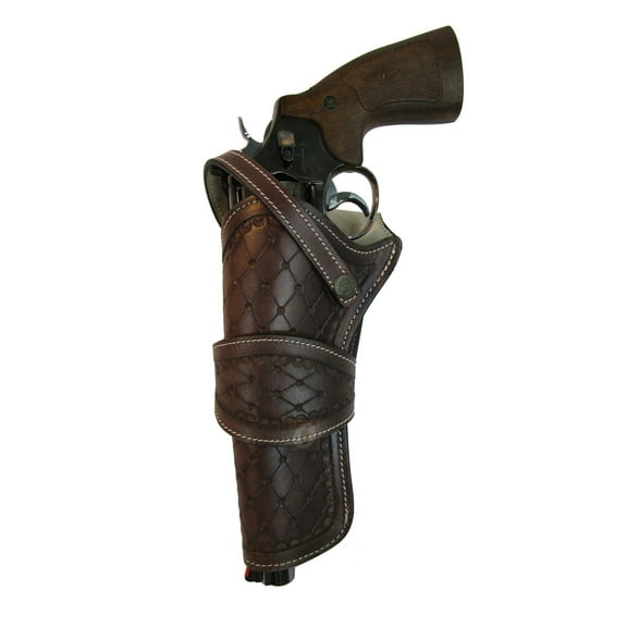 Leather Holster Long Barrel Western Gun Cover Diamond Tooled Brown - Right Handed