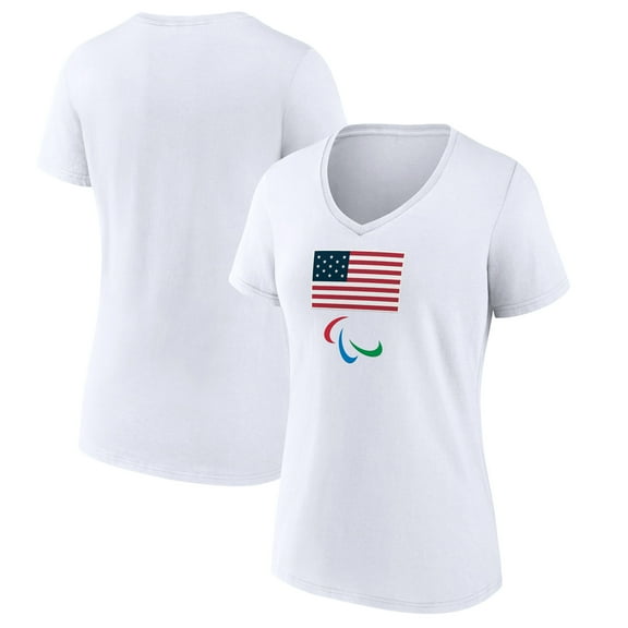Women's  White Team USA 2024 Paralympics Primary Logo V-Neck T-Shirt
