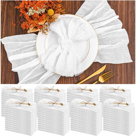 100 Pieces Cloth Napkins White Dinner Cheesecloth Napkins for Wedding,Wrinkled Cloth Napkins Bulk for Home Party Rustic Table Decoration, 17 x 17 Inch